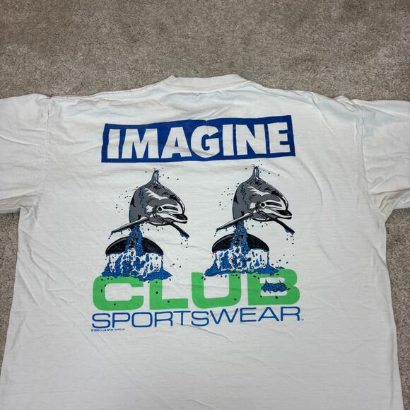 Vintage 80s Club Sportswear Imagine Dolphins Shirt Men's XL Ocean Activist - Picture 2 of 14